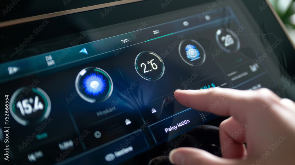 A closeup of the touch screen capabilities on a digital thermostat making it userfriendly and easy to navigate. A closeup of the touch screen capabilities on a digital thermostat making it userfriendly and easy to navigate.