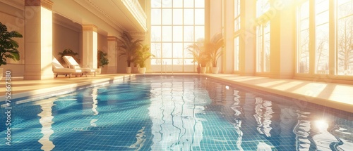 Luxury indoor swimming pool, part of luxury hotel.Inside, there is plenty of sunshine.