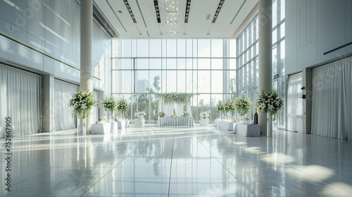 modern wedding hall with sleek floor-to-ceiling window