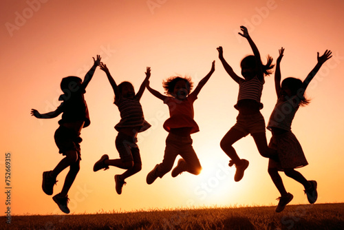 Sunset Silhouettes Childrens are Joyful Party © EnjoyWithWorNa