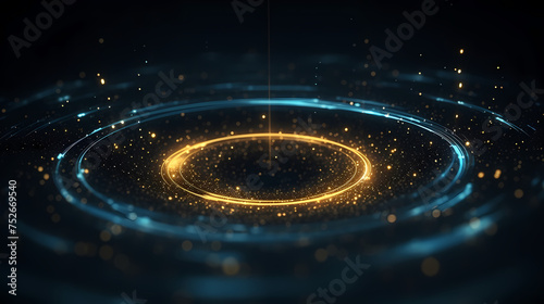 Holographic quantum vortex, shimmering particles spiraling through three-dimensional blue space