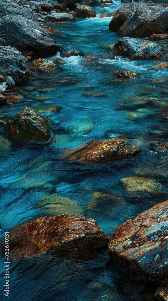 A river with rocks and water flowing through it. Generative AI.