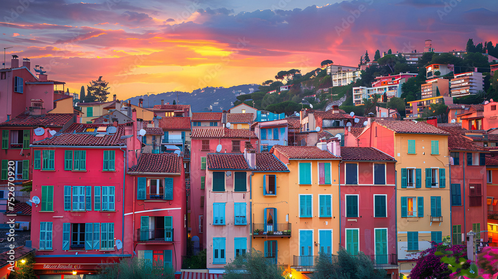 Spectacular Sunset Cityscape On The Amalfi Coast Italy