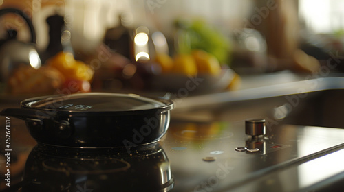 A digital timer counting down on an induction cooktop ready to alert when the dish is finished cooking.