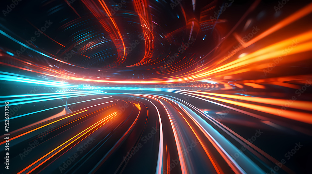 Fototapeta premium High-speed tunnel with dynamic light trails