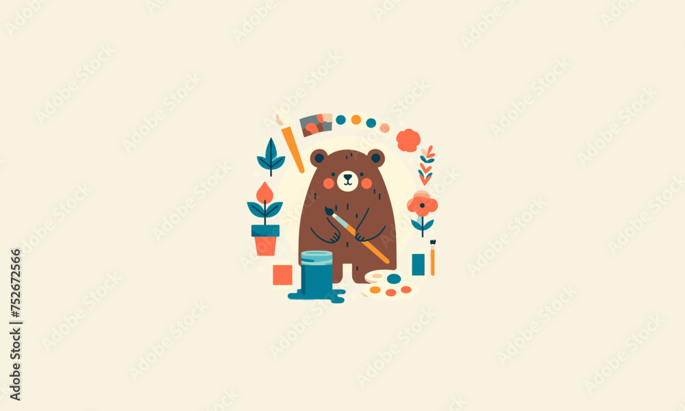 bear painting vector illustration flat design