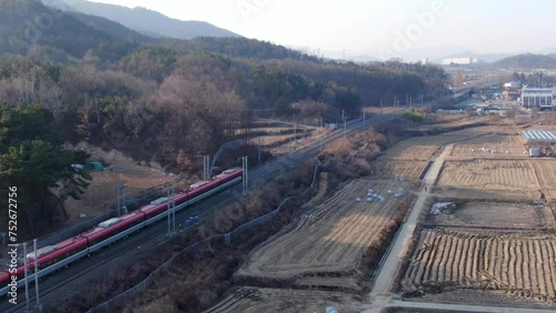 Rural train in Seonju-dong, Gumi-si, Gyeongsangbuk-do, South Korea photo