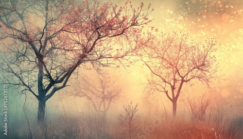 Ethereal spring background subdued coral and mint hues blend in misty serenity for renewal