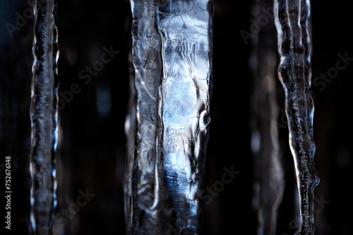 Patterns and colors inside icicles at Blackledge Falls in Connecticut.