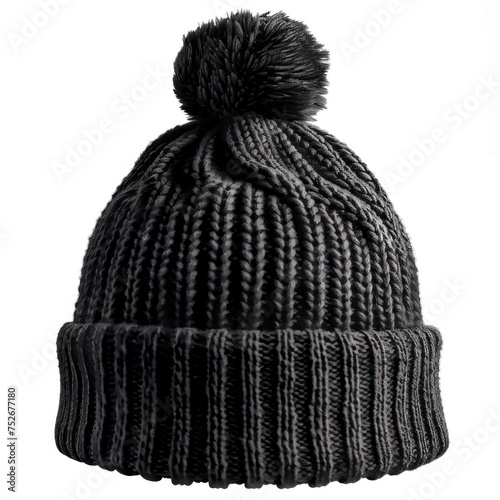warm black winter hat on a white background