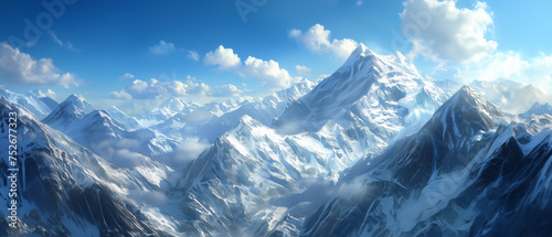 Cloudy Blue Sky over Icy Mountain Peaks