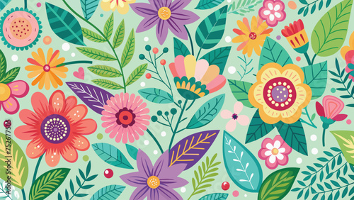 Seamless floral pattern with flowers and leaves. Vector illustration.