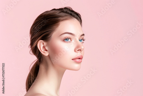 Young beautiful woman with perfect skin face. Cosmetology, beauty and spa concept. Ai generative.