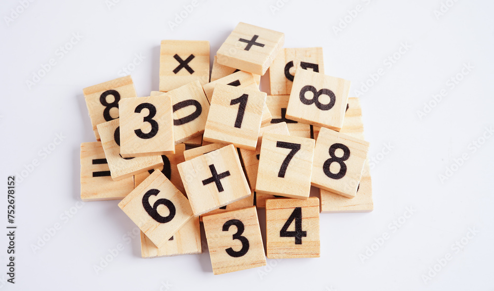 Number wood block cubes for learning Mathematic, education math concept. Number wood block cubes for learning Mathematic, education math concept.