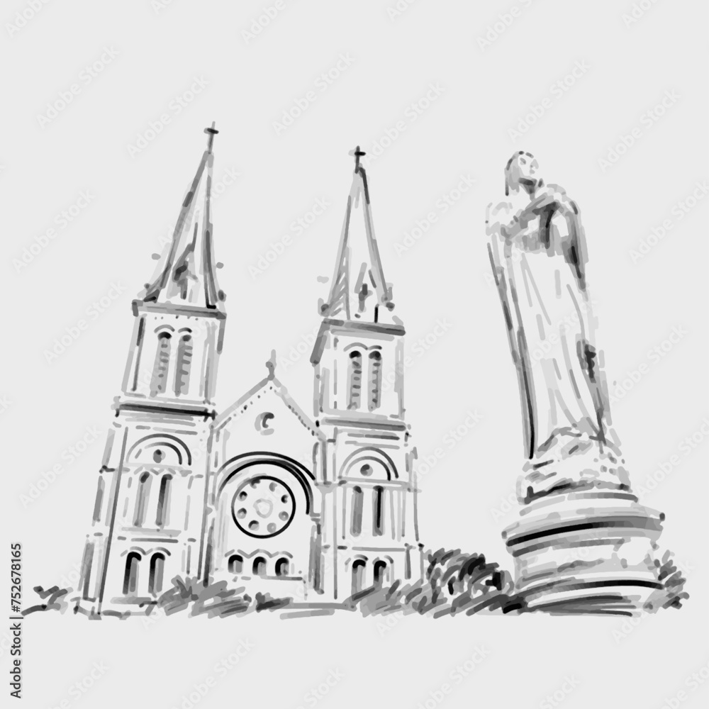 Originally hand draw Notre Dame Cathedral of Saigon in Vietnam 