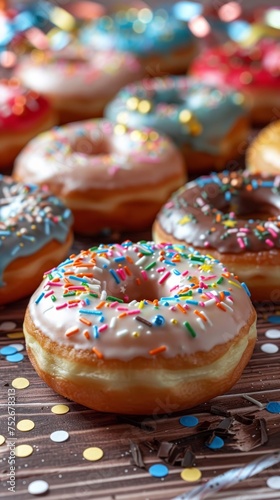Delicious Doughnuts with Colorful Frosting and Sprinkles, a Sweet Temptation for Any Occasion