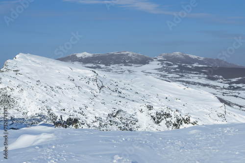 Mountains in the snow in winter, Pyrenees, France