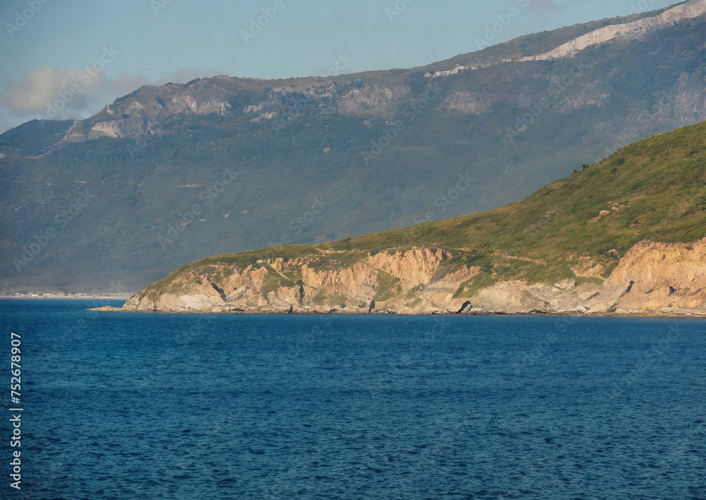 Beautiful seascape with mountains and blue sea in Montenegro