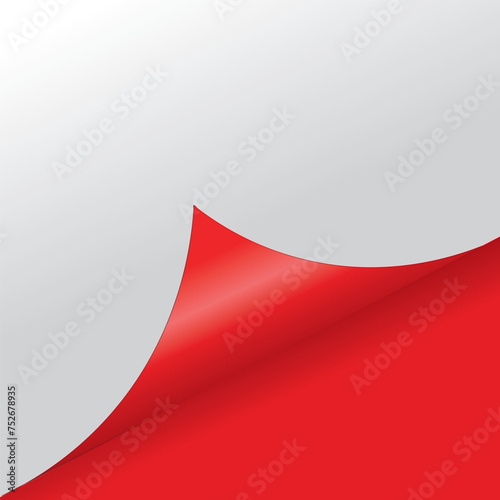 Paper page with curled corner and shadow. Template for your design. Set. Vector illustration.