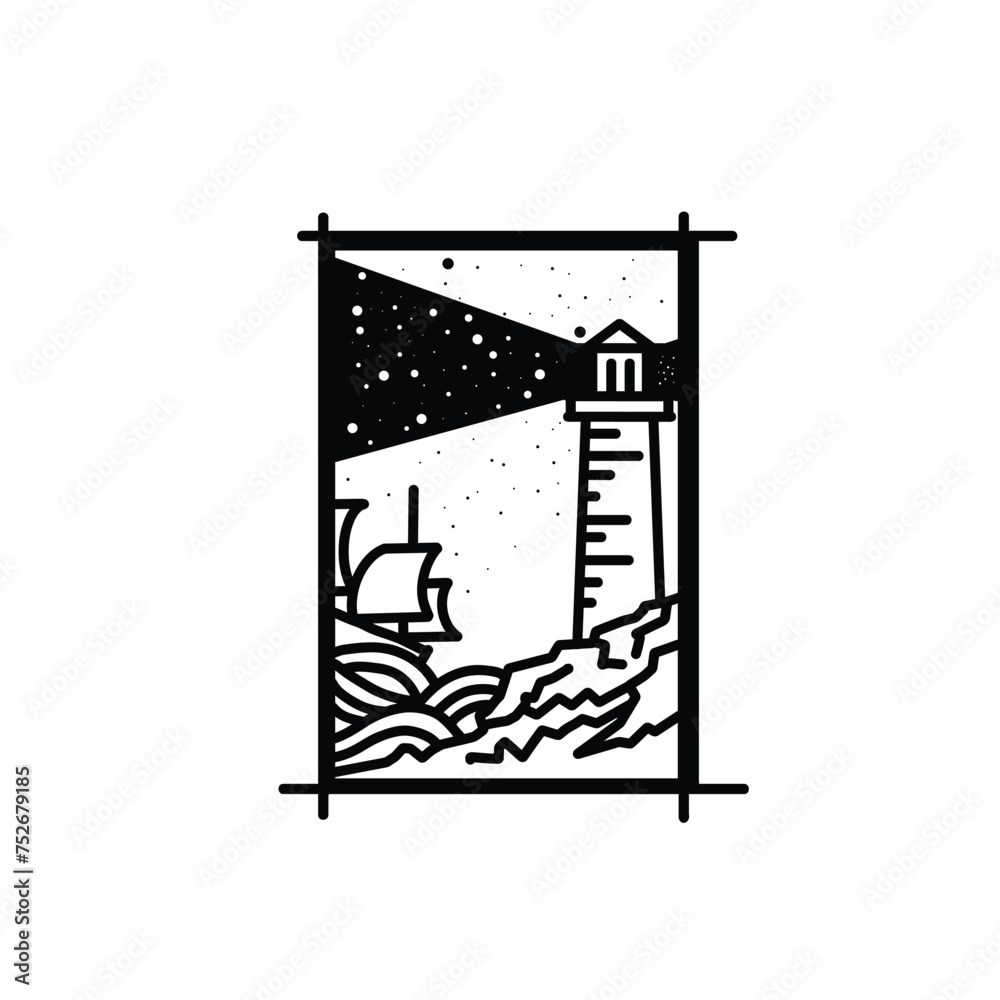 Mercusuar tower monoline badge design Mercusuar tower monoline badge design