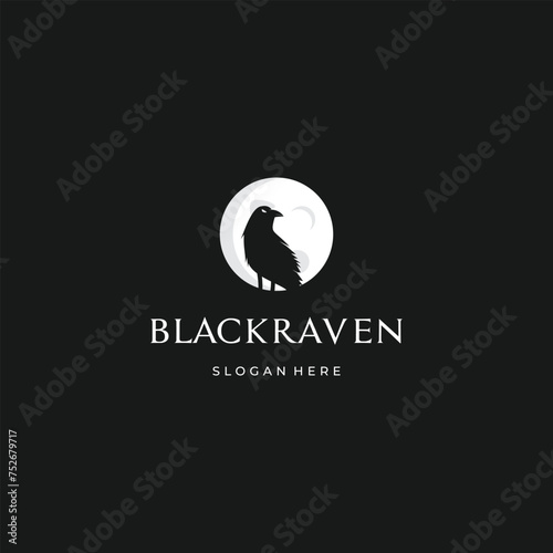 Raven and moon logo design illustration