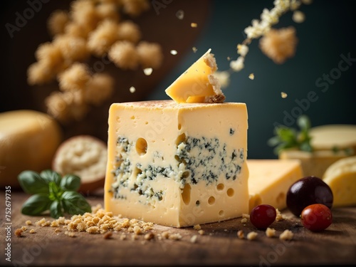 Authentic Italian cheese, cinematic food photography, studio lighting and background 