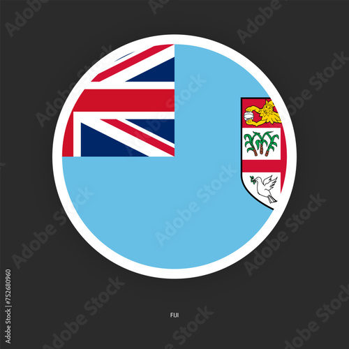 Fiji circle flag icon with white border isolated on dark grey background. Fiji circular flag on barely dark background.