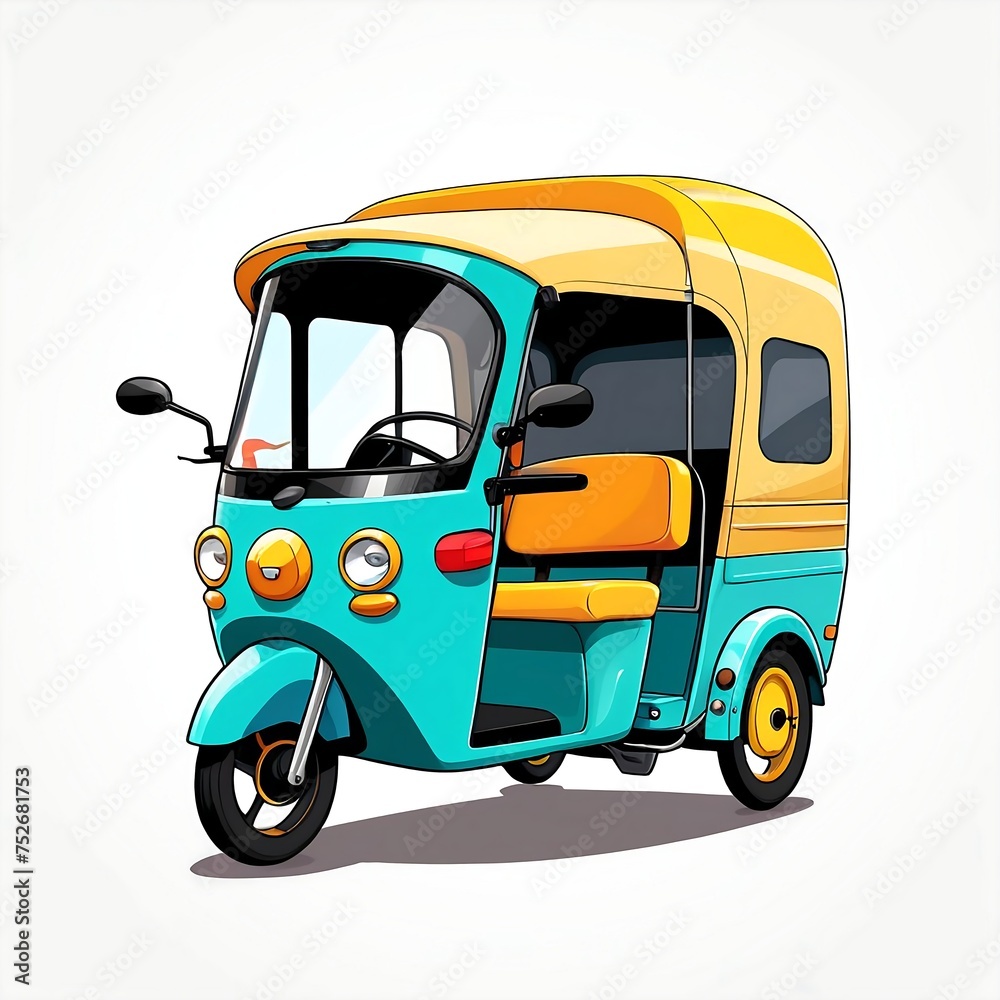 Cute Cartoon Auto Rickshaw, Vector illustration on a white background. ai generative..