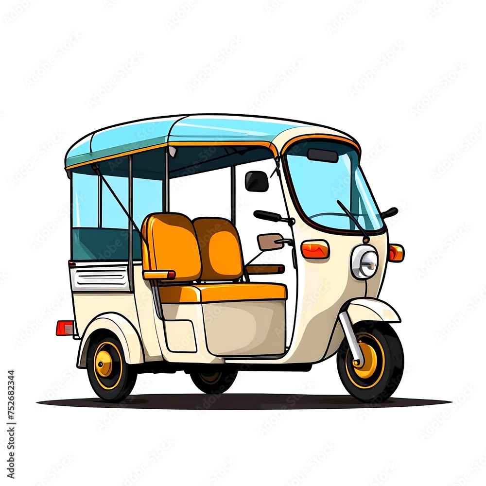 Cute Cartoon Auto Rickshaw, Vector illustration on a white background. ai generative..