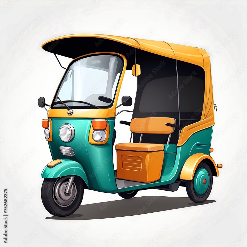 Cute Cartoon Auto Rickshaw, Vector illustration on a white background. ai generative..