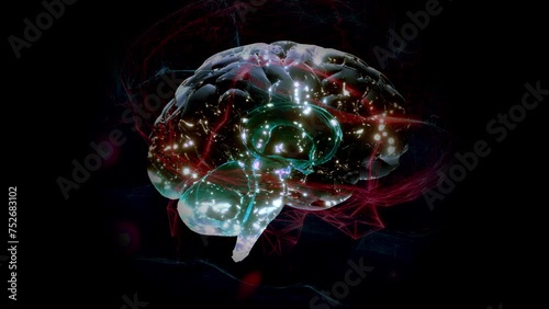 Brain Digital. Neuron connections. Artificial intelligence concept background. Can be used in background elements related to technology, science. Make Alpha Channel only for the brain. 3D Render.	 photo