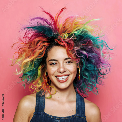 Rainbow Radiance: A Masterpiece of beautiful girl with Vibrant Hair Art photo