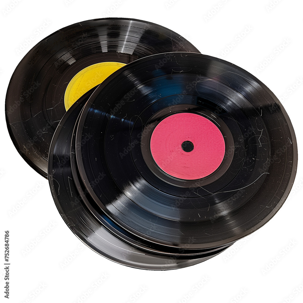 Stack of scratched retro LP vinyl records, each bearing the marks of a well-loved and well-played history. Transparent png, add your own background. Stack of scratched retro LP vinyl records, each bearing the marks of a well-loved and well-played history. Transparent png, add your own background.
