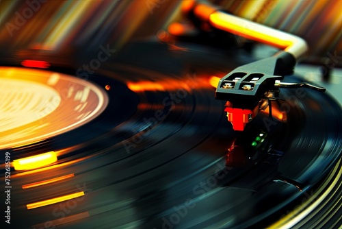 Turntable plays vinyl, high contrast and motion blur