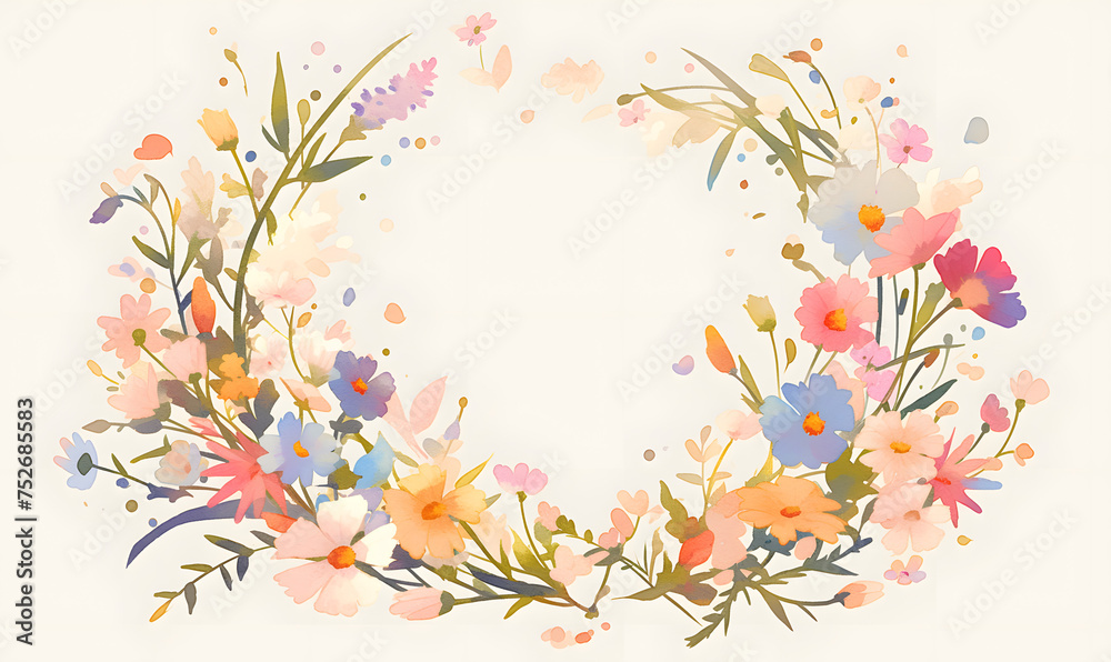mini floral frame watercolor illustration,  Generative AI 