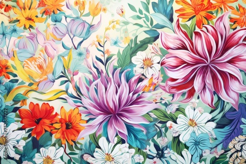 Radiant and lively  a spring flower pattern background exuding the energy and vibrancy of a blossoming garden  Generative AI