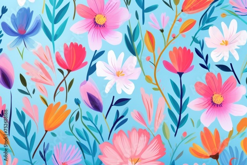 Radiate positivity with a vibrant and lively spring flower pattern background  filled with the energy and colors of the season  Generative AI