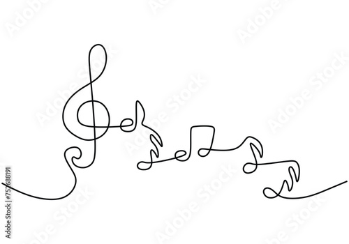One line art music note. Outline sketch of melody sound. Scribble hand drawn doodle sketch. © berkahlineart