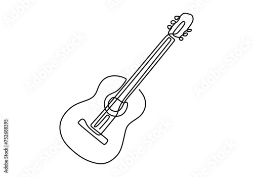 Guitar music one line art drawing. Continuous hand drawn acoustic guitar.