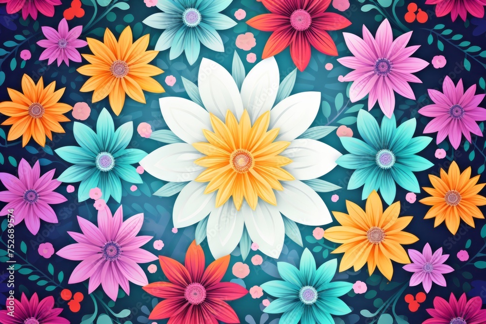 Welcome the season of rebirth with a lively and vibrant spring flower pattern background, featuring a kaleidoscope of blossoms, Generative AI Welcome the season of rebirth with a lively and vibrant spring flower pattern background, featuring a kaleidoscope of blossoms, Generative AI