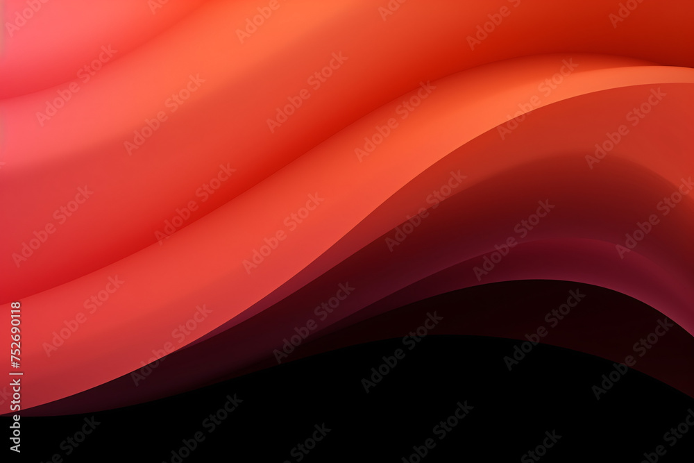 Abstract background with smooth wavy lines in red and black colors. Space for text or image - obrazy, fototapety, plakaty 