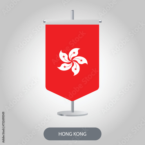 Hong Kong vertical table flag isolated on light grey background. Hongkong desk flag on barely white background.