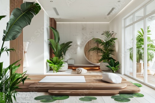 Wellness-focused apartment design with yoga space  meditation corner  and greenery  on isolated white background  Generative AI