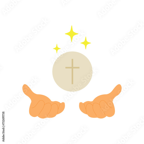 hands of priest raise holy communion- vector illustration