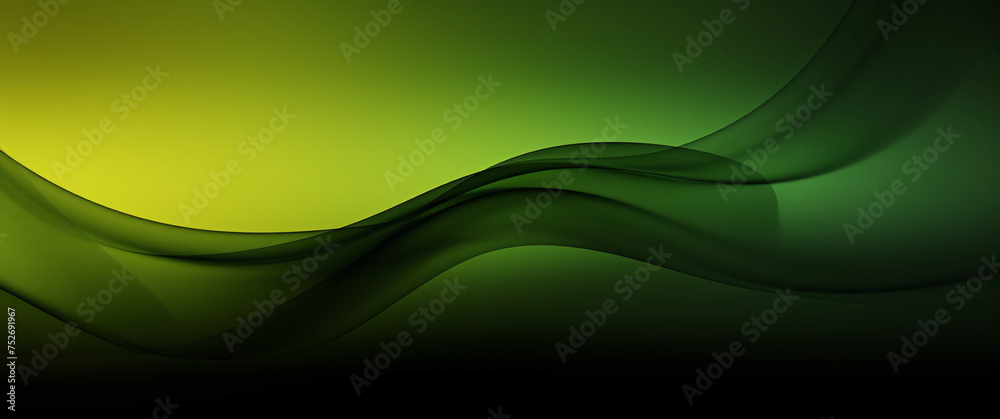 Abstract green wave on dark background. Green, yellow or orange colors, Space for text or image - obrazy, fototapety, plakaty 