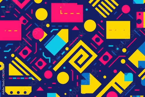 A celebration of 90s design aesthetics in a seamless patterns background collection, with bold colors, patterns, and a touch of pixel art, Generative AI