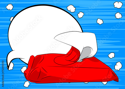 Cartoon Baby Wipe with blank speech bubble, comic book Wet Wipe background. Retro vector comics pop art design.