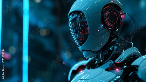 humanoid AI robot, future futuristic AI artificial intelligence industry automated digital world metaverse augmented reality technology concept © chanidapa