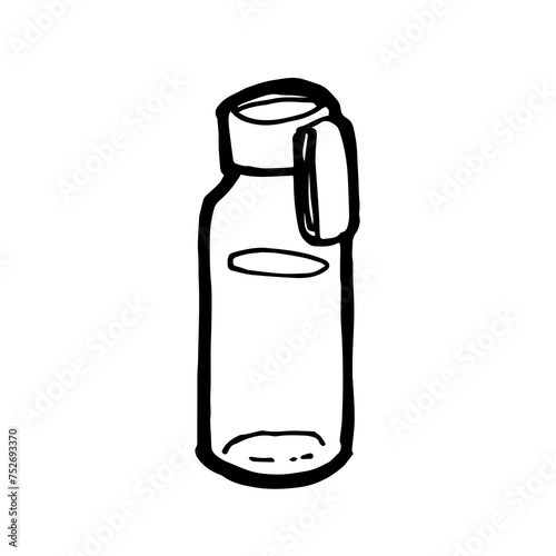 Water bottle, a digital art of transparent plastic drink bottle hand drawn icon illustration isolated on white background.