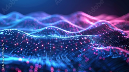 Cyber big data flow. Blockchain data fields. Network line connect stream. Concept of AI technology,